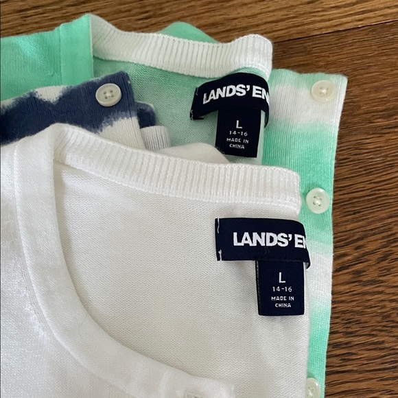 2 Lands’ End Cardigan Sweaters women’s reg large green stripe/blue stripe - Picture 6 of 6